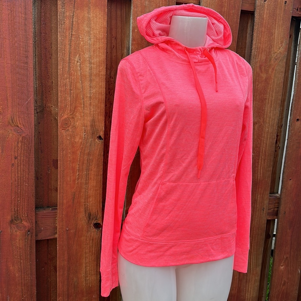 Avia Heathered Neon Pink Cowl Neck Activewear Pullover Hoodie Thumbholes Size M - Picture 2 of 9